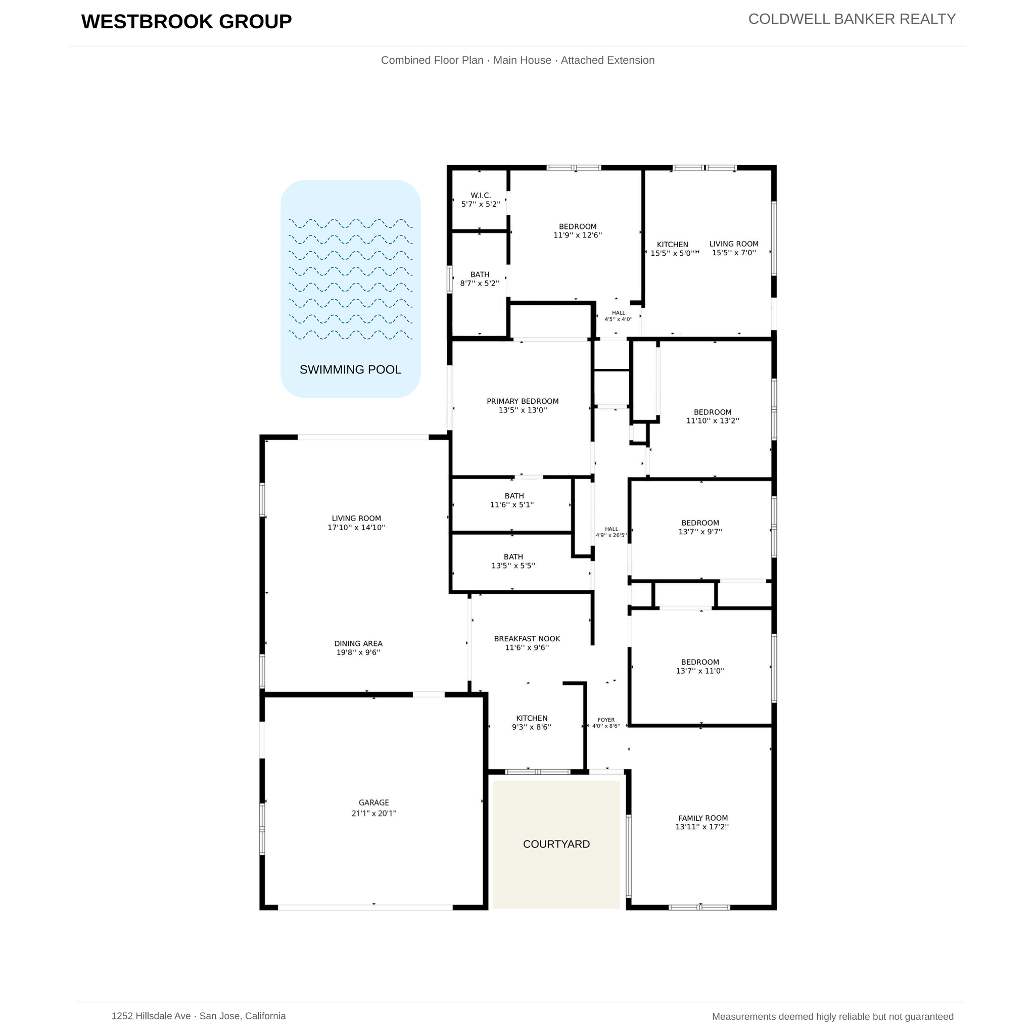 Main House + Extension floor plan, 1252 Hillsdale Ave, San Jose